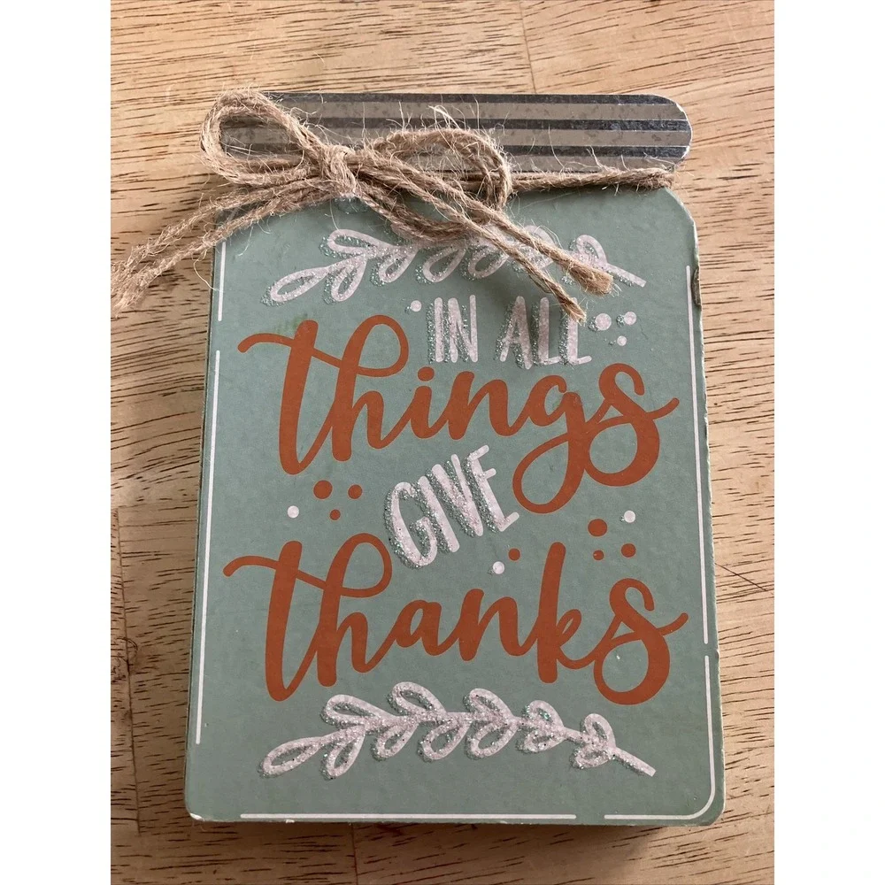 Fall Decoration Wood Mason Jar, In All Things Give Thanks